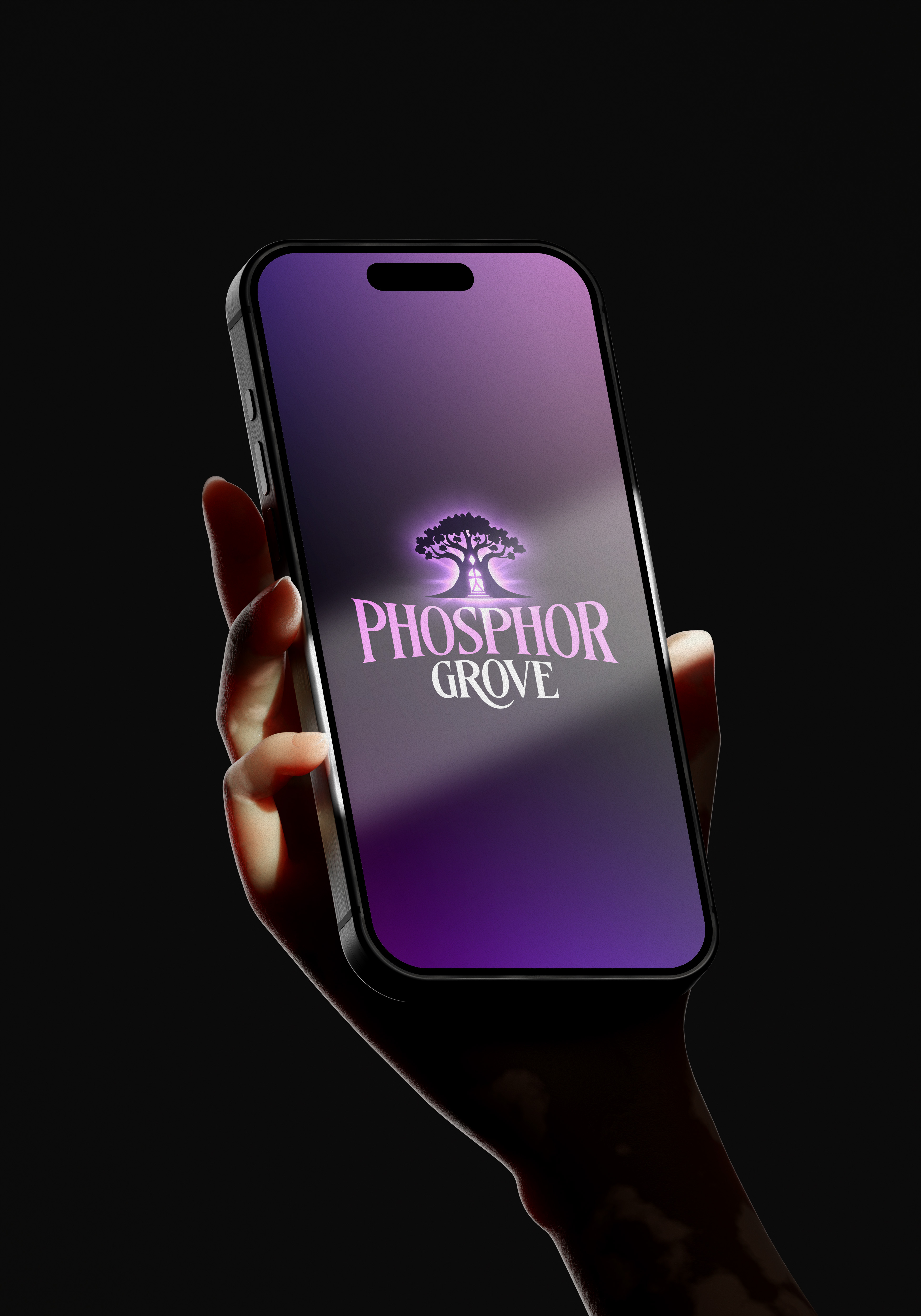 Phosphor Grove phone in hand mockup